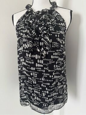 The Limited Black & White Ruffle Neck Sleeveless Blouse Size M
